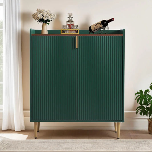 Mueble Bar para Café Verde, Mueble Buffet de 37 Pulgadas con Textura Acanalada, Mueble para Licores con Botelleros para el Hogar, Personalizable