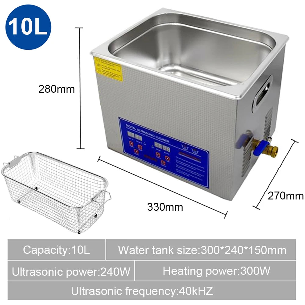 Limpiador ultrasónico de 3L, 6L, 10L, 2L, lavadora por ultrasonido, baño de lavado con calefacción ultrasónica, limpiador ultrasónico comercial para el hogar