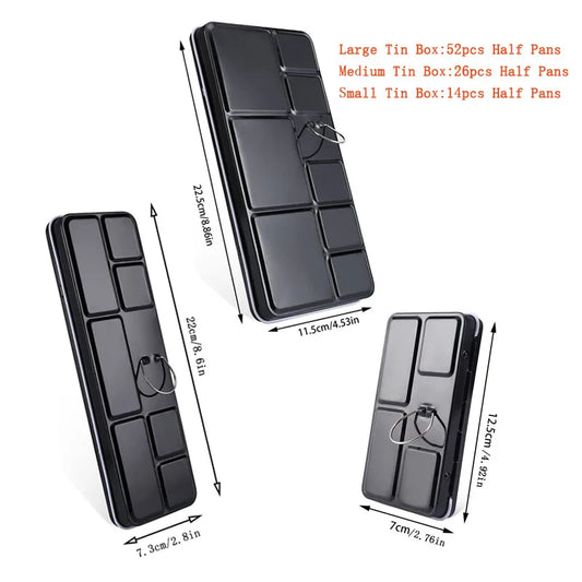 Caja de paleta de estaño de acuarela de Metal vacía con 14/26/52 Uds. Medias sartenes de acuarela vacías desmontables para paleta de acuarelas de viaje DIY