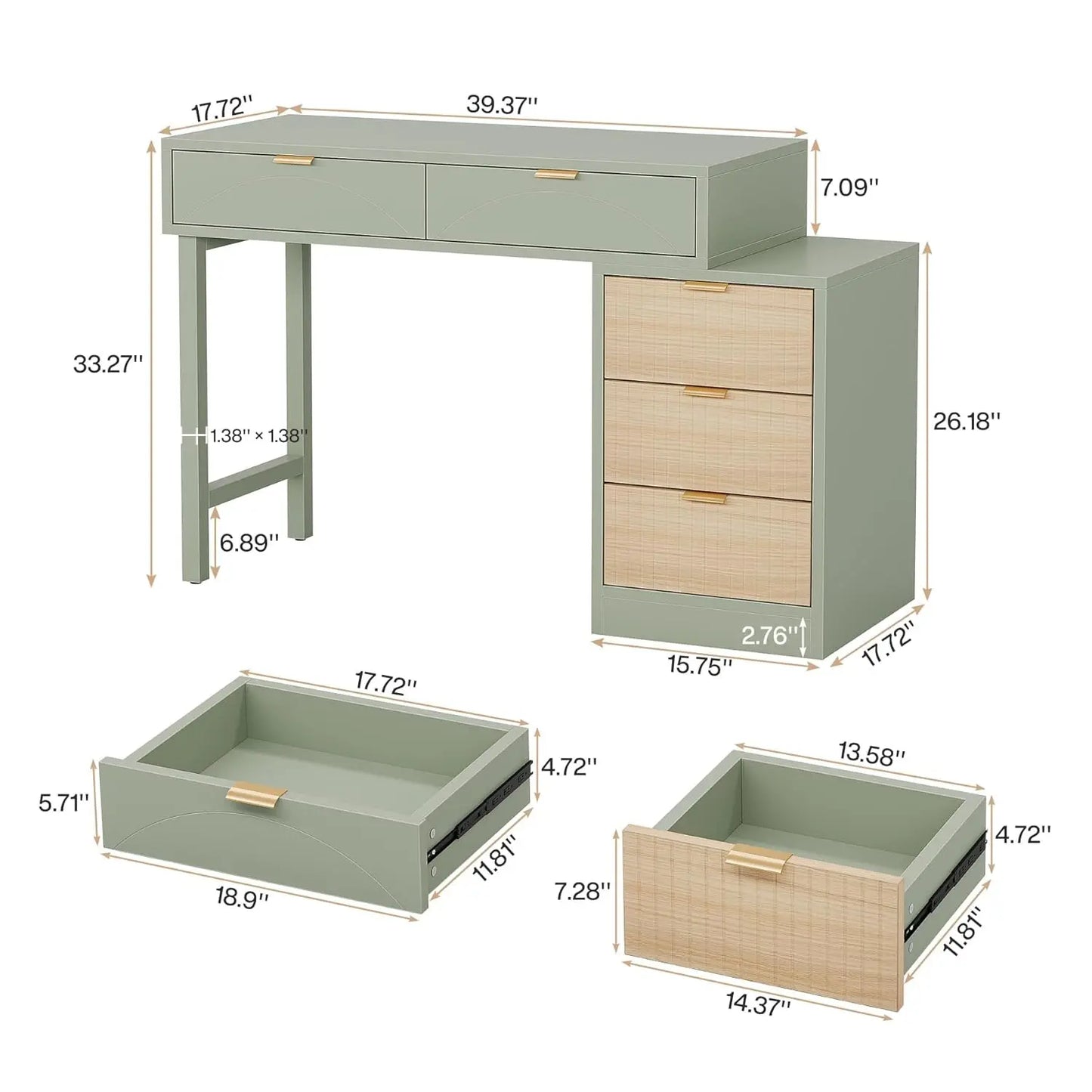 Makeup Vanity Desk with 5 Drawers, Modern Small Dressing Desk with Storage, Wood Make Up Table for Bedroom, Narrow, Customized