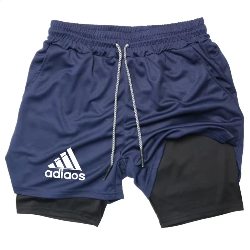 Pantalones cortos de compresión para hombre, pantalones cortos deportivos de entrenamiento para correr, pantalones cortos de secado rápido para gimnasio de verano en uno