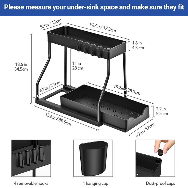 Estante de Almacenamiento Extraíble de Doble Capa, Cajones de Gran Capacidad para Ahorrar Espacio, Organizador para Cocina y Baño
