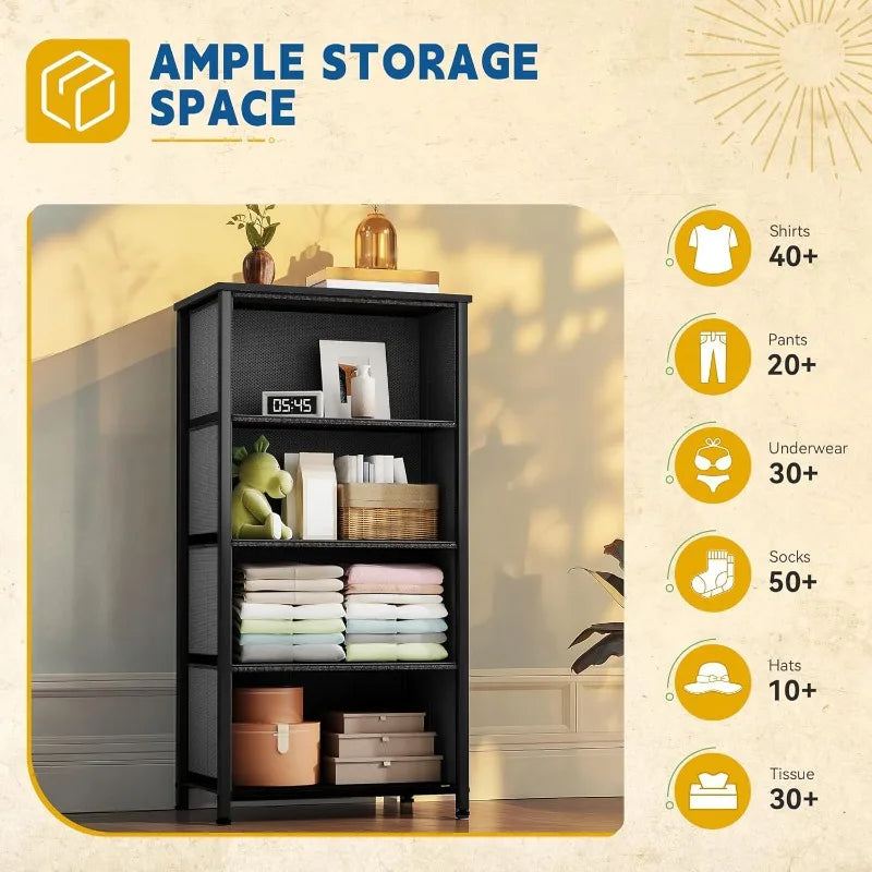 Torre de almacenamiento con 4 cajones - Cómoda de tela, unidad organizadora para dormitorio, sala de estar, armarios - Estructura de acero resistente,