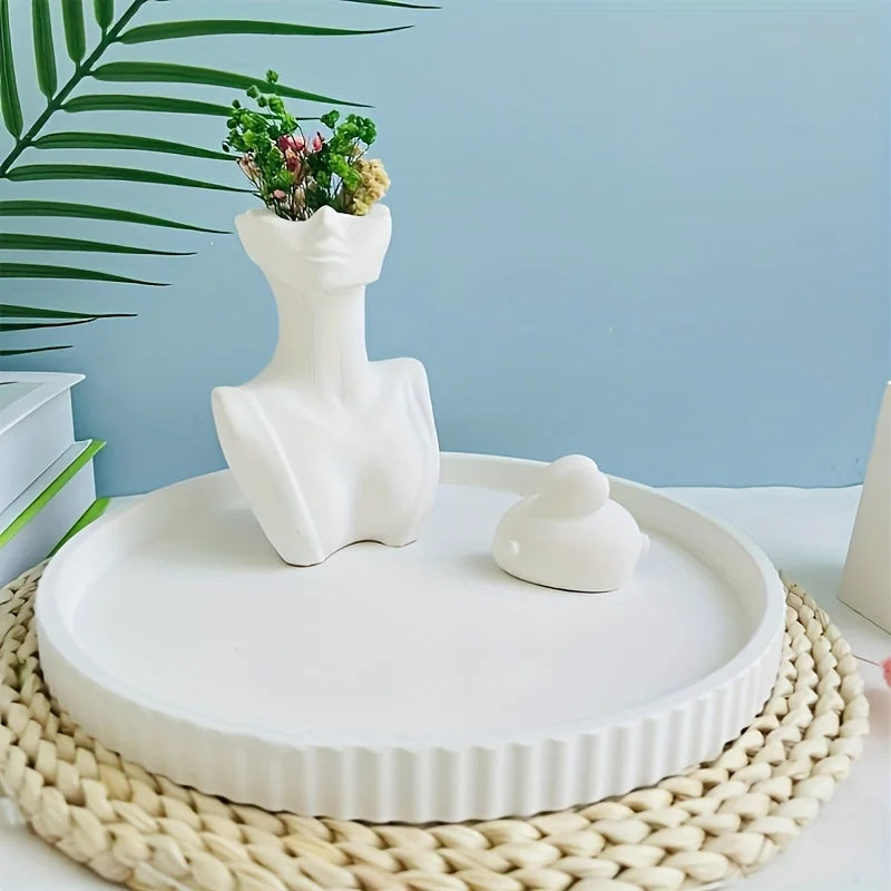 Bandeja redonda a rayas, bandeja de almacenamiento decorativa, Base de macetero, molde de silicona para adorno de yeso de resina, molde de silicona de hormigón, 1 ud.