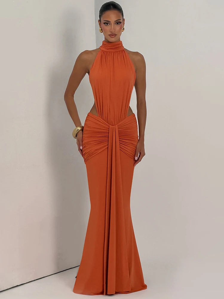 Vestido Largo Sexy sin Espalda con Cuello Alto Mozision, Vestido de Noche Elegante para Mujer, sin Mangas, con Hombros Descubiertos, Ajustado, para Fiesta, Club
