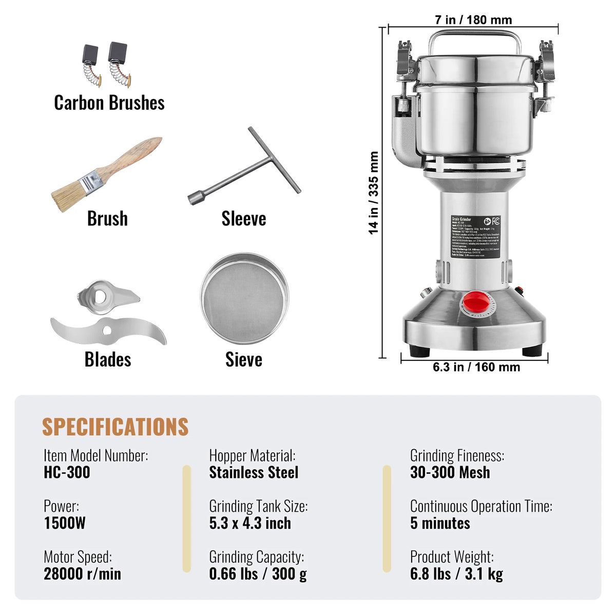 SucceBuy-molinillo de granos eléctrico, molinillos de especias oscilantes comerciales para hierbas secas, granos, especias, cereales, café y maíz, 150-2500g