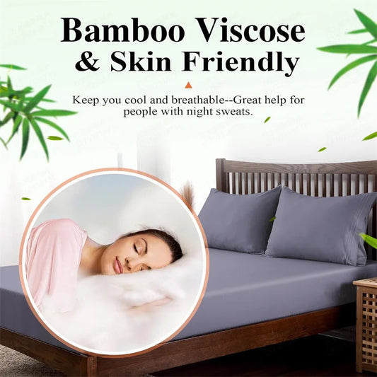 Sábana Ajustable de Bambú Orgánico, Color Sólido, Cubrecama Sedoso de Lujo con Banda Elástica, Tamaño Doble/Queen, Personalizable