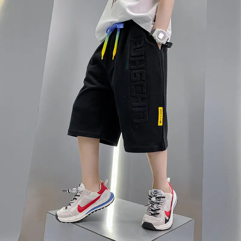 Pantalones cortos deportivos de algodón para niños, hasta la rodilla pantalón de chándal, talla 5, 6, 7, 8, 10, 12, 13, 14 años, gran oferta, Verano