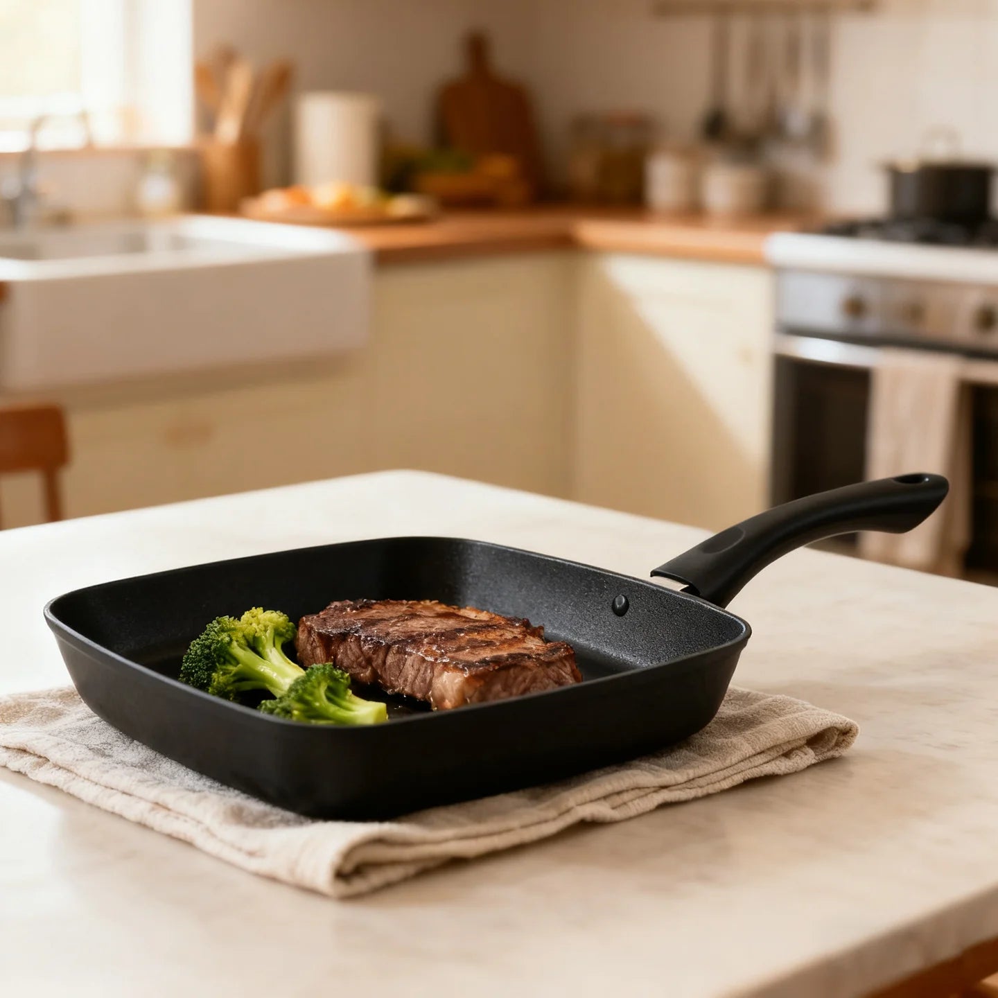 Sartén Antiadherente Cuadrada: Ideal para Asar Carnes y Verduras (Diseño Cuadrado): Fácil de Limpiar, Perfecta para la Cocina