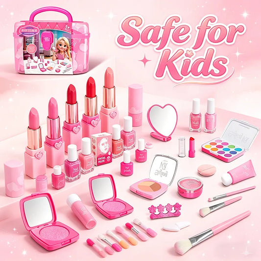 Set de Maquillaje de Juguete para Niñas: Manicura Falsa, Color de Labios, Sombra de Ojos, Cosméticos y Juguetes con Temática de Princesa (No se pueden lavar)