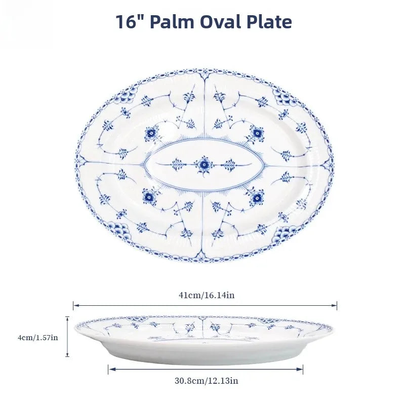 Juego de vajilla de porcelana blanca de Jingdezhen con diseño de hierba Tang azul y blanca, plato llano para uso doméstico, t...