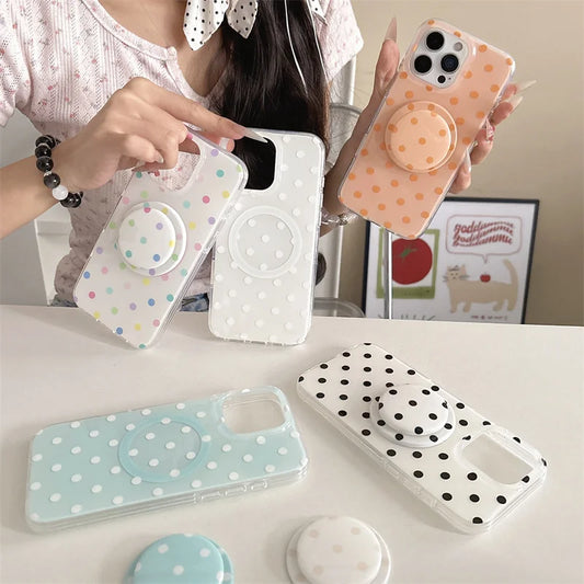 Funda de teléfono magnética Simple de lunares para iPhone 16 Pro 15 14 Pro Max 15 funda Promax con soporte Magsafe fundas bonitas a prueba de golpes