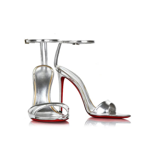 New Summer Black Lacquered Leather High Heels for Women with Thin Heels, Pointed and Sexy One Line Buckle, Large Fashion Sandals