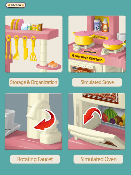 Los niños juegan accesorios de cocina, juego de juguetes, alimentos de cocina, sartenes, ollas de leche, pan, tenedor para niños mayores de 3 años y niñas