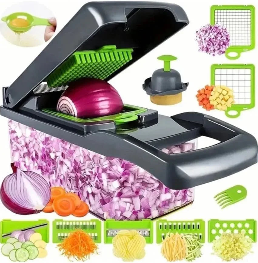 Picadora de verduras multifuncional con mango, rejilla de alimentos, picadora de alimentos, rebanador de verduras, corte 14/16 en 1, artículos de Cocina