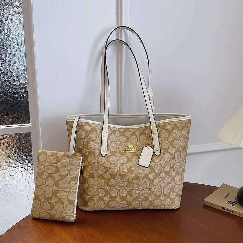 Bolso de Hombro de Diseño de Lujo para Mujer, Gran Capacidad, Práctico Bolso de Mano Diario con Bolsillos, Resistente, con Letras de Marca, Estilo Casual