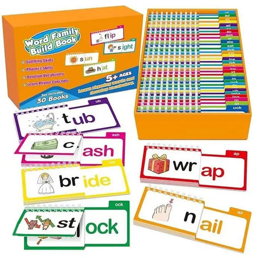 Nuevo libro de lectura, 30 libros de lectura y rima, libros de construcción familiares de palabras, tarjetas Flash, tarjetas de vocabulario, lectura educativa