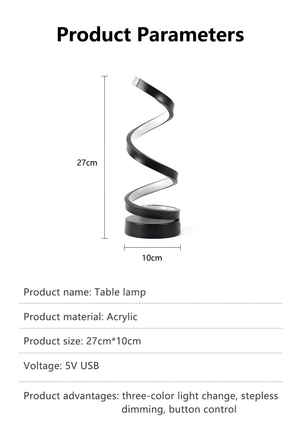 Luz LED nocturna, lámpara de mesa en espiral, lámparas de noche modernas, lámpara de noche regulable, decoración para oficina, sala de estar y dormitorio, luces nocturnas