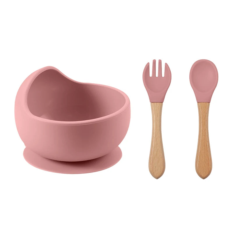 Juego de alimentación de silicona para bebé, cuenco de silicona, plato de comedor, cuchara, tenedor, platos para niños, vajilla de silicona sin BPA, 3/4/5 Uds.