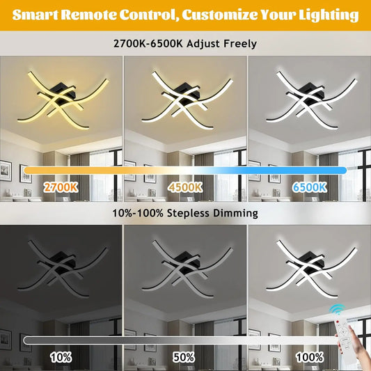 Lámpara de techo LED moderna cálida/fría/3 colores/regadable para el hogar balcón pasillo dormitorio comedor ondas Panel de luz de diseño curvo