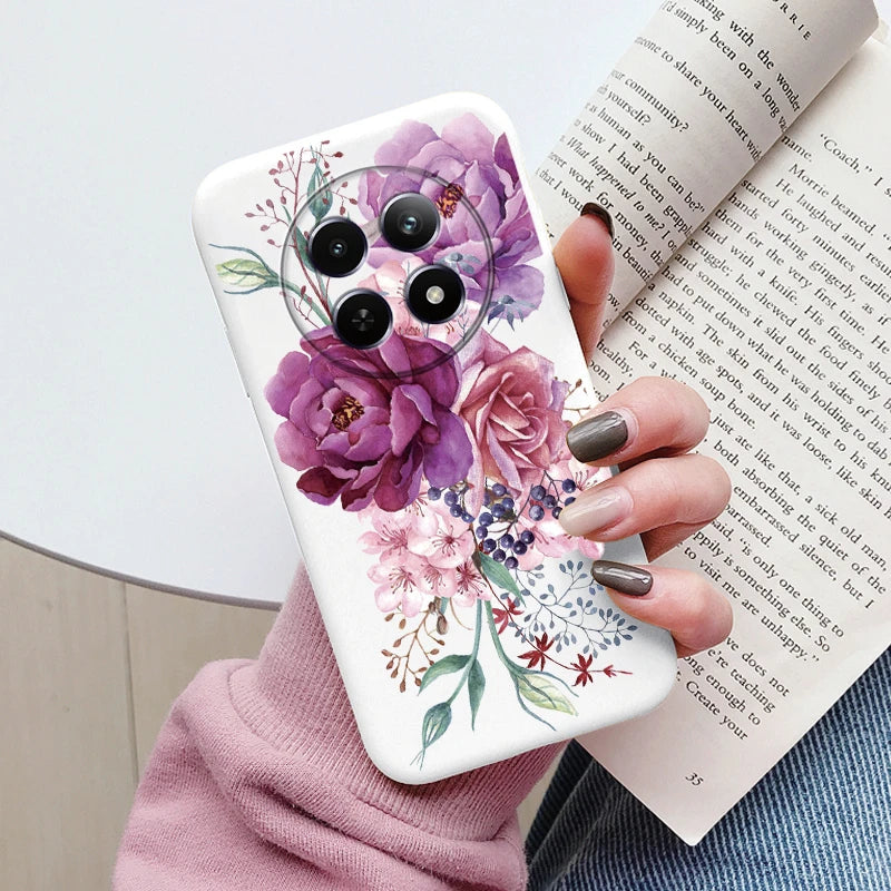 Funda para Realme 12 4G 12 + 13 + Plus 13 Pro + Plus 5G bonita funda trasera con forma de corazón y flor de silicona suave mate Fundas protectoras de dibujos animados