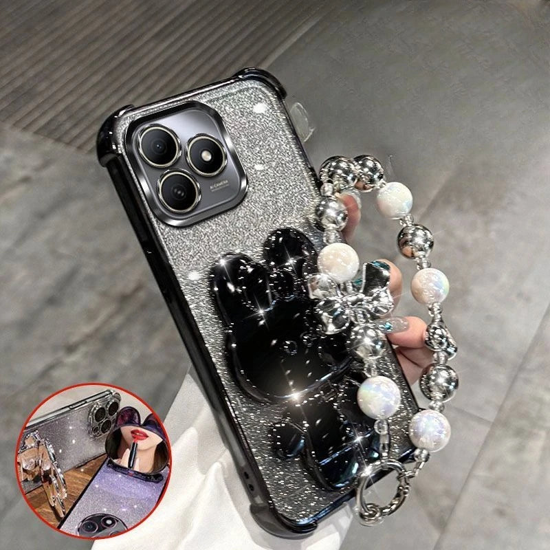 Funda de teléfono con soporte de espejo de conejo para Honor 400 pro 300 200 90 70 Lite X9C X9B con pulsera carcasa acolchada de Airbag de cuatro esquinas