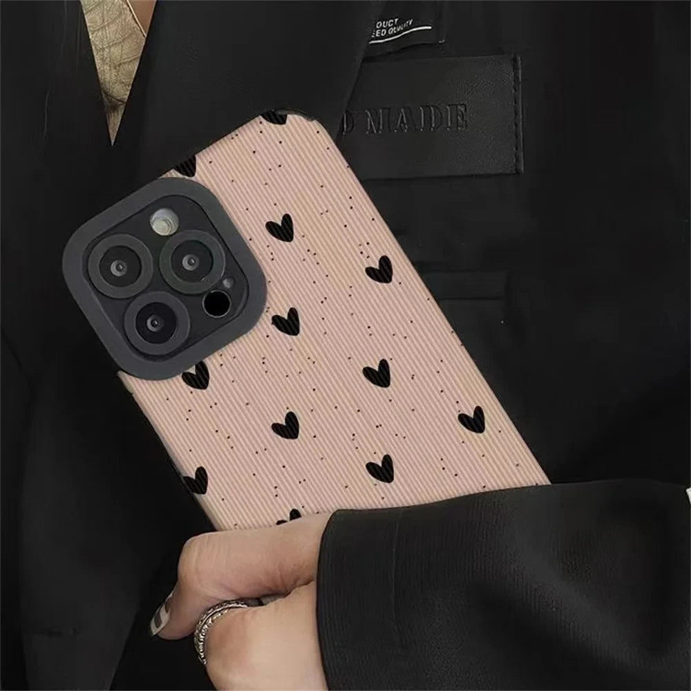 Funda de teléfono a la moda con forma de corazón de amor para iPhone 14, 12, 15, 11, 13, 16 Pro Max Mini 17, funda de cuero de silicona a prueba de golpes