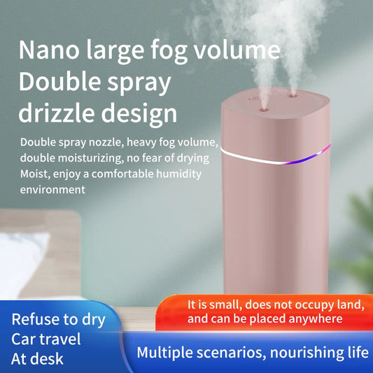 Humidificador de doble boquilla creativo, humidificador de aire silencioso, aromaterapia, Usb, 7 colores, luz ambiental, escritorio, hogar, dormitorio, Coche
