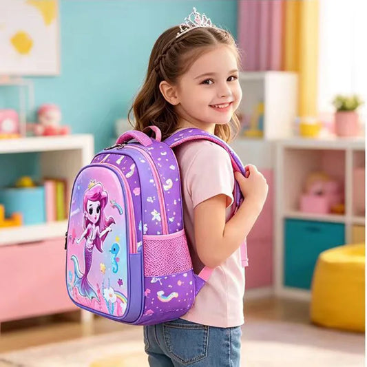 Mochila Infantil Morada para Niña, Mochilas Escolares Primarias, Mochilas de Jardín de Infancia, Mochila Escolar 3D con Diseño de Sirena, Linda Mochila de Hombro para Niños