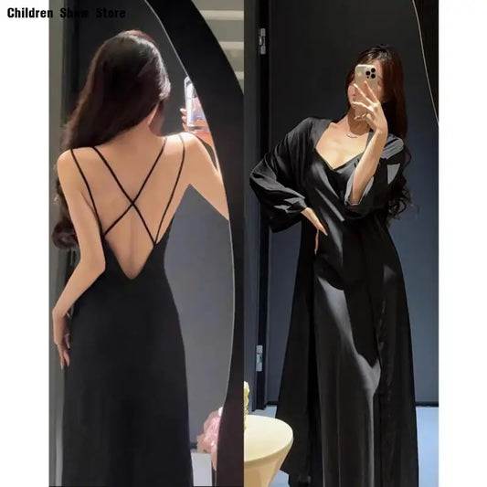 Vestido largo Sexy Vestidos De Novia Color sólido Kimono Albornoz Vestido señora otoño nueva ropa De dormir De rayón Pijama Mujer lencería íntima