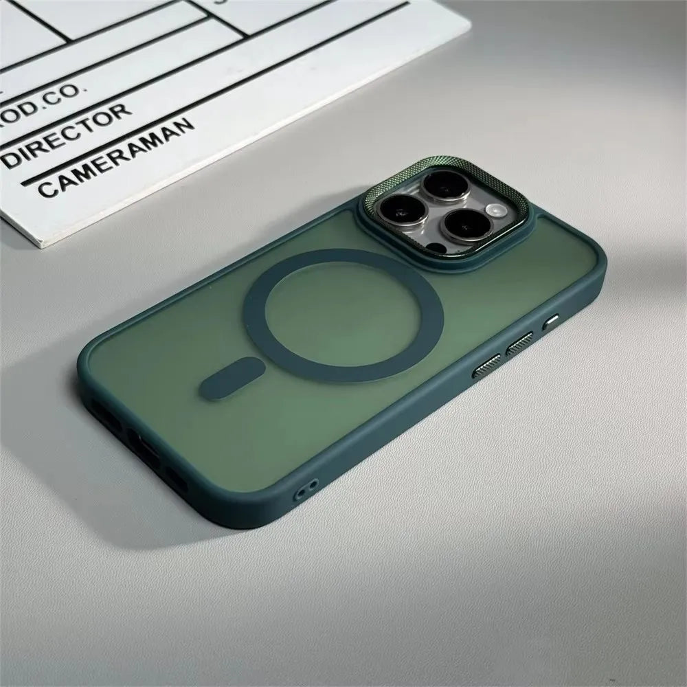 Funda protectora de cámara espiritual de lujo para iPhone 15 16 Pro Max 16 fundas Magsafe para iPhone 14 12 11 13 17 Pro Max cubierta mate