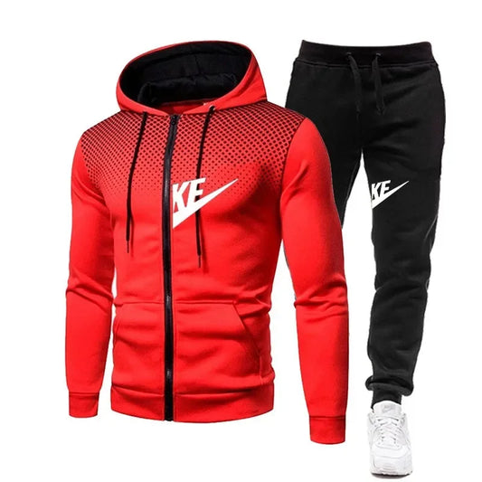 Conjunto de sudadera con capucha y pantalones largos con cremallera para hombre, conjunto informal de dos piezas para fitness al aire libre, otoño e invierno