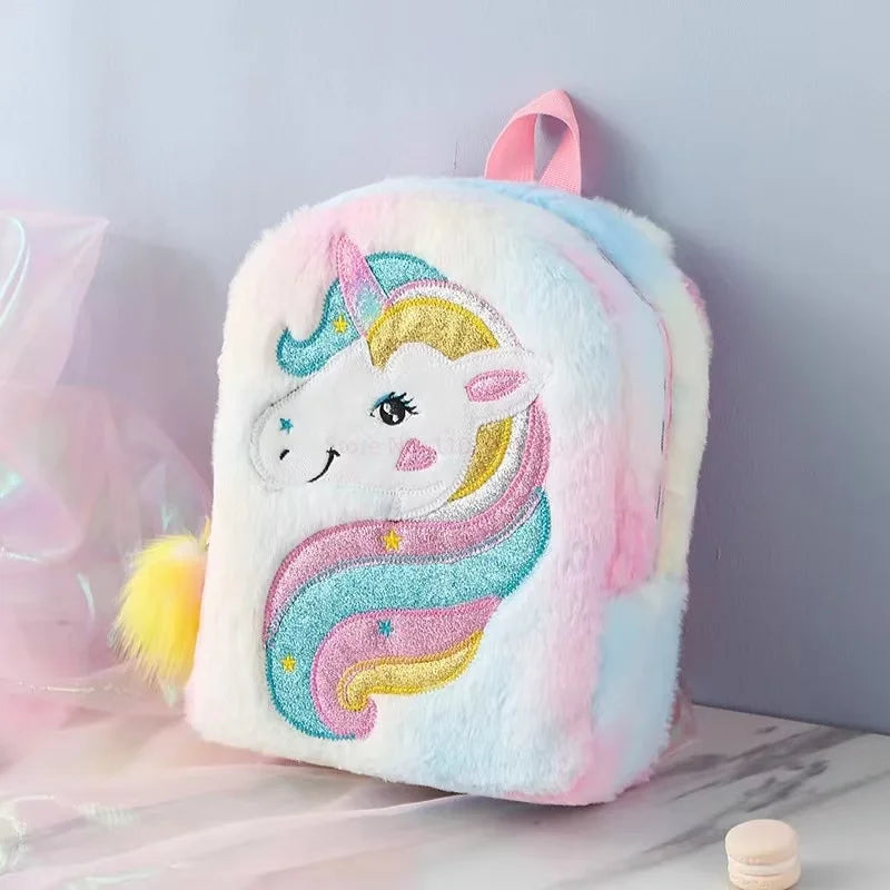 Mochila para niños, Mochila escolar para niños, Mochila de moda de gran capacidad para niños y niñas, bolso Tie-Dye de felpa con unicornio