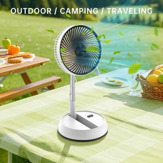 Tragbarer oszillierender Standventilator mit Fernbedienung, faltbarer Schreibtischventilator, Akku-Standventilator für Camping