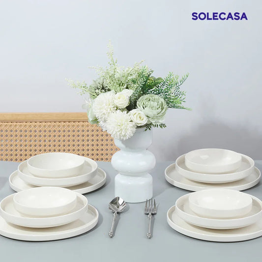 SOLECASA, juegos de vajilla de porcelana de 3/12 piezas, cuencos y platos blancos, plato resistente a los arañazos, cuenco de cerámica, plato de cena de espagueti