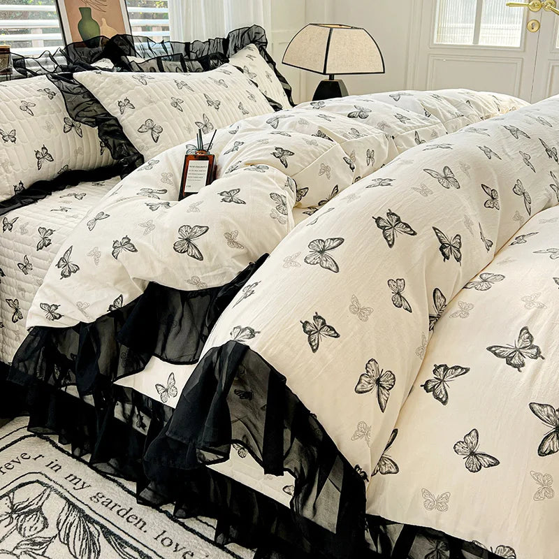 Funda nórdica estampada, funda de edredón de encaje, ropa de cama para habitación de mujeres/niñas, fundas de manta para el hogar, funda nórdica (funda de almohada necesita pedido)