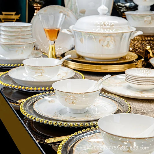 Nuevo juego de vajilla de cerámica estilo chino, juego de regalo para el hogar y eventos empresariales, juego completo de tazones de porcelana fina.