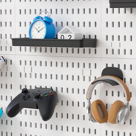 Kit organizador de pared combinado con tablero perforado DIY: paneles colgantes modulares, instalación sin perforaciones, ideal para exhibición de pared de habitaciones artesanales