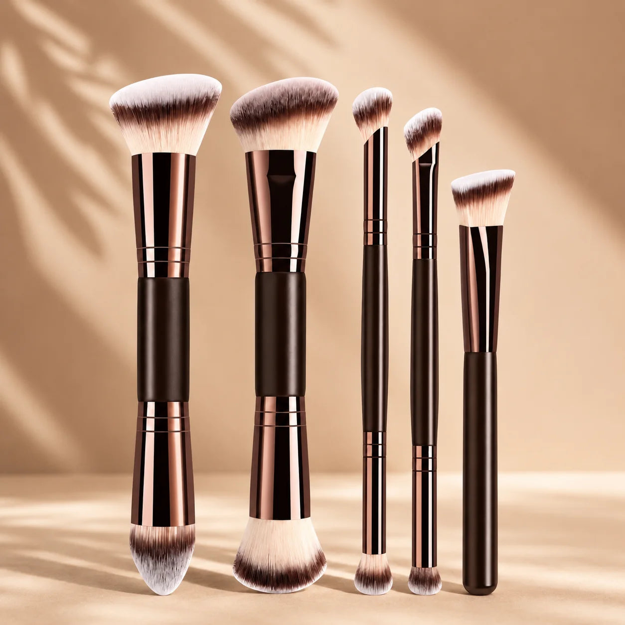 Set de Brochas de Maquillaje Profesional de Doble Punta que Incluye Brocha para Base, Brocha para Contorno, Brocha para Rubor, Brocha para Polvo, Brocha para Sombras de Ojos, C
