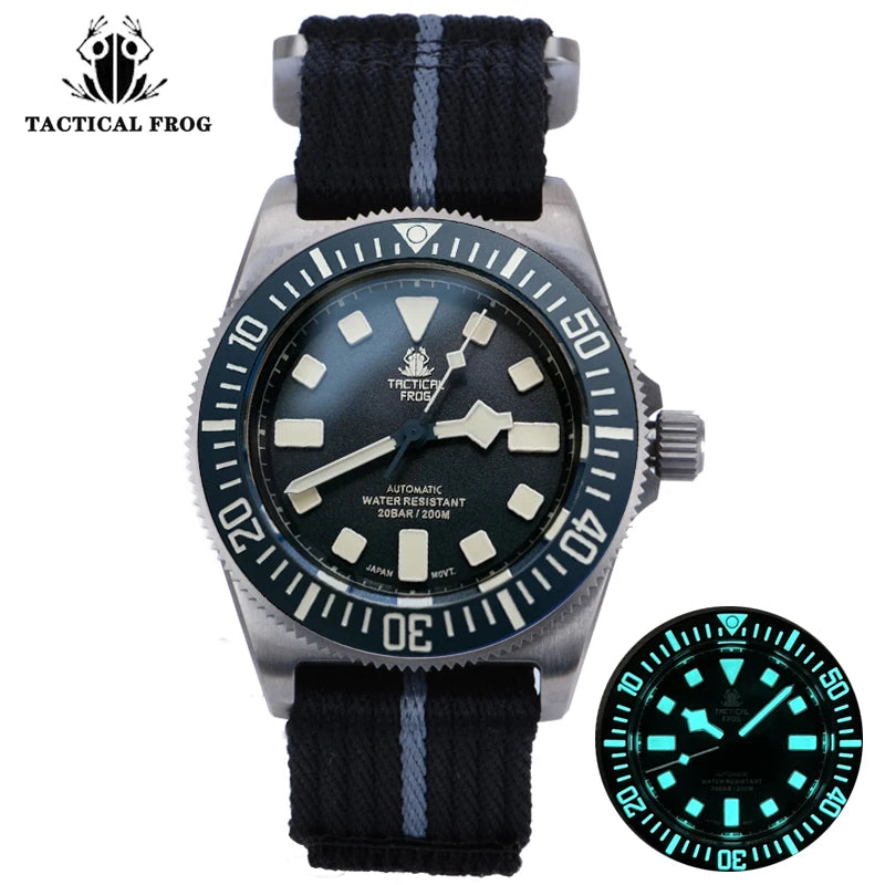 Reloj de buceo táctico Frog FXD V4 de titanio resistente al agua hasta 200M para hombre, movimiento NH35 de 42mm, BGW-9 de zafiro mecánico automático luminoso