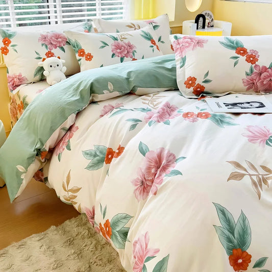 Juego de fundas de edredón 100% de algodón, ropa de cama con estampado de flores, suave y agradable para la piel, 1 unidad, 2 fundas de almohada, 3 unidades
