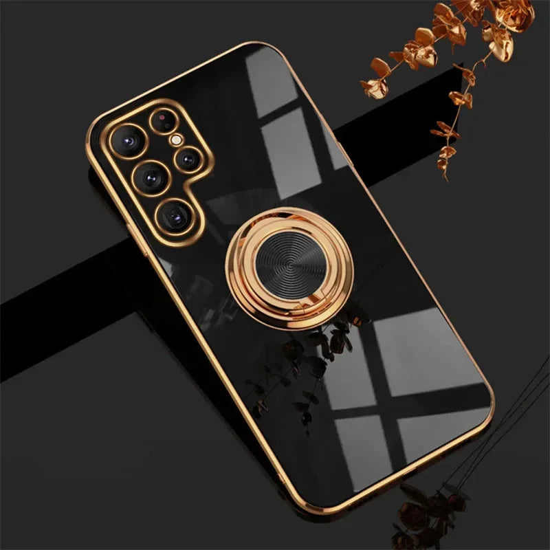 Funda de teléfono con soporte de anillo de TPU de lujo para Samsung Galaxy S25 S24 S23 S22 S21 S20 Note 20 Ultra Plus FE, funda protectora trasera a prueba de golpes