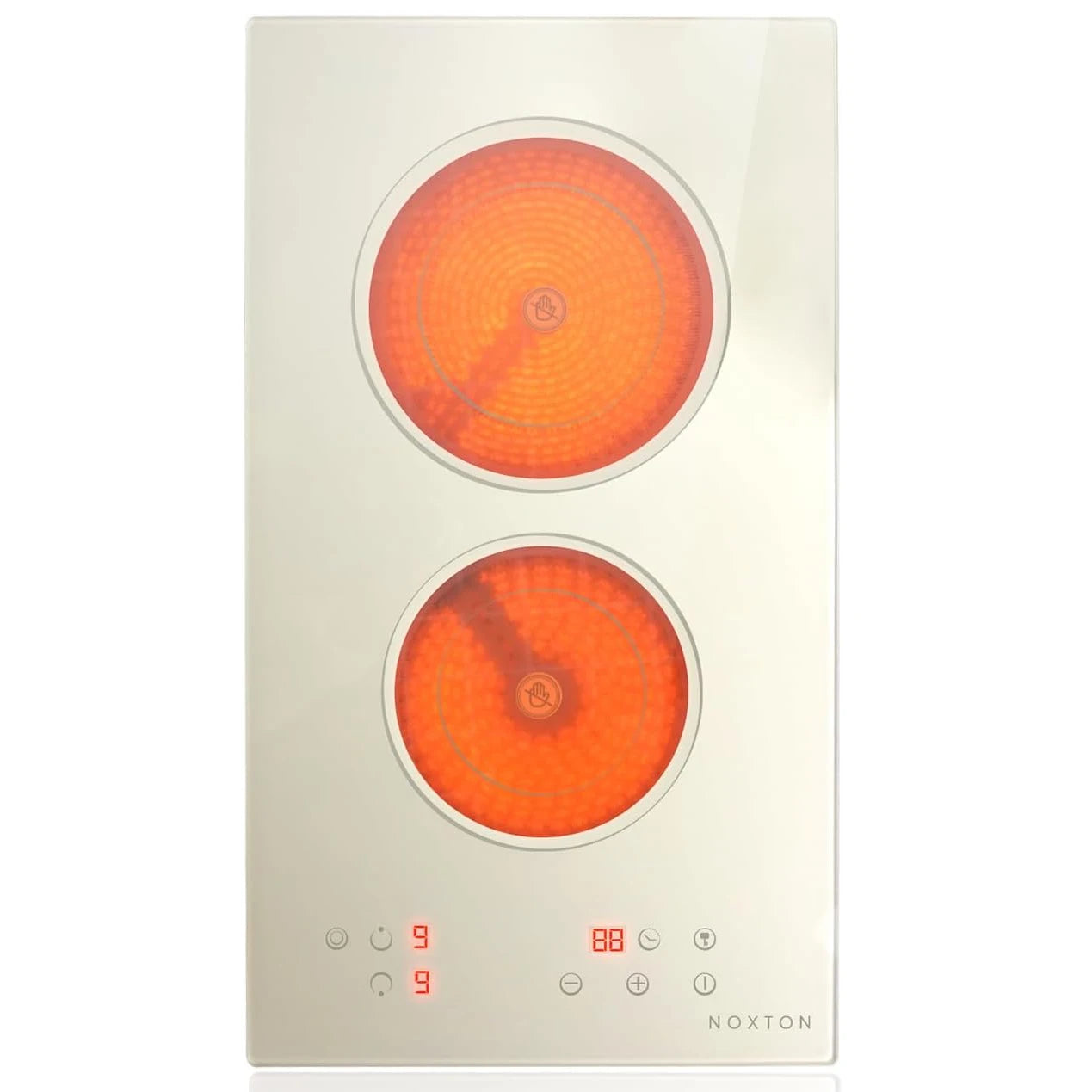 NOXTON Placa vitroceramica 2 Fuegos, 3000W, vitrocerámica 60 cm, Ajuste de 9 velocidades, Bloqueo de seguridad, Indicador de calentamiento, Mandos táctiles