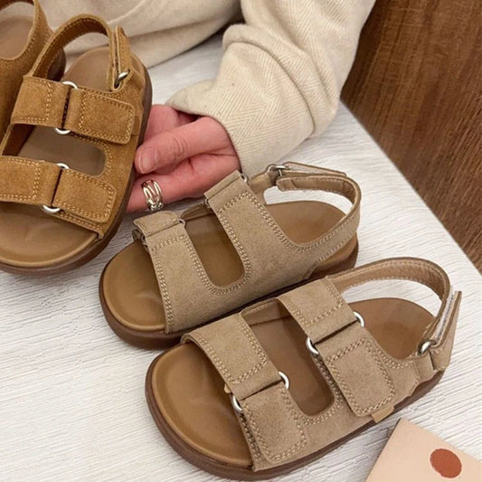 Sandalias de Playa para Niños y Niñas, Primavera-Verano 2026, Nuevas, Modernas, Simples, de Color Sólido, de Gamuza, Antideslizantes, con Punta Abierta