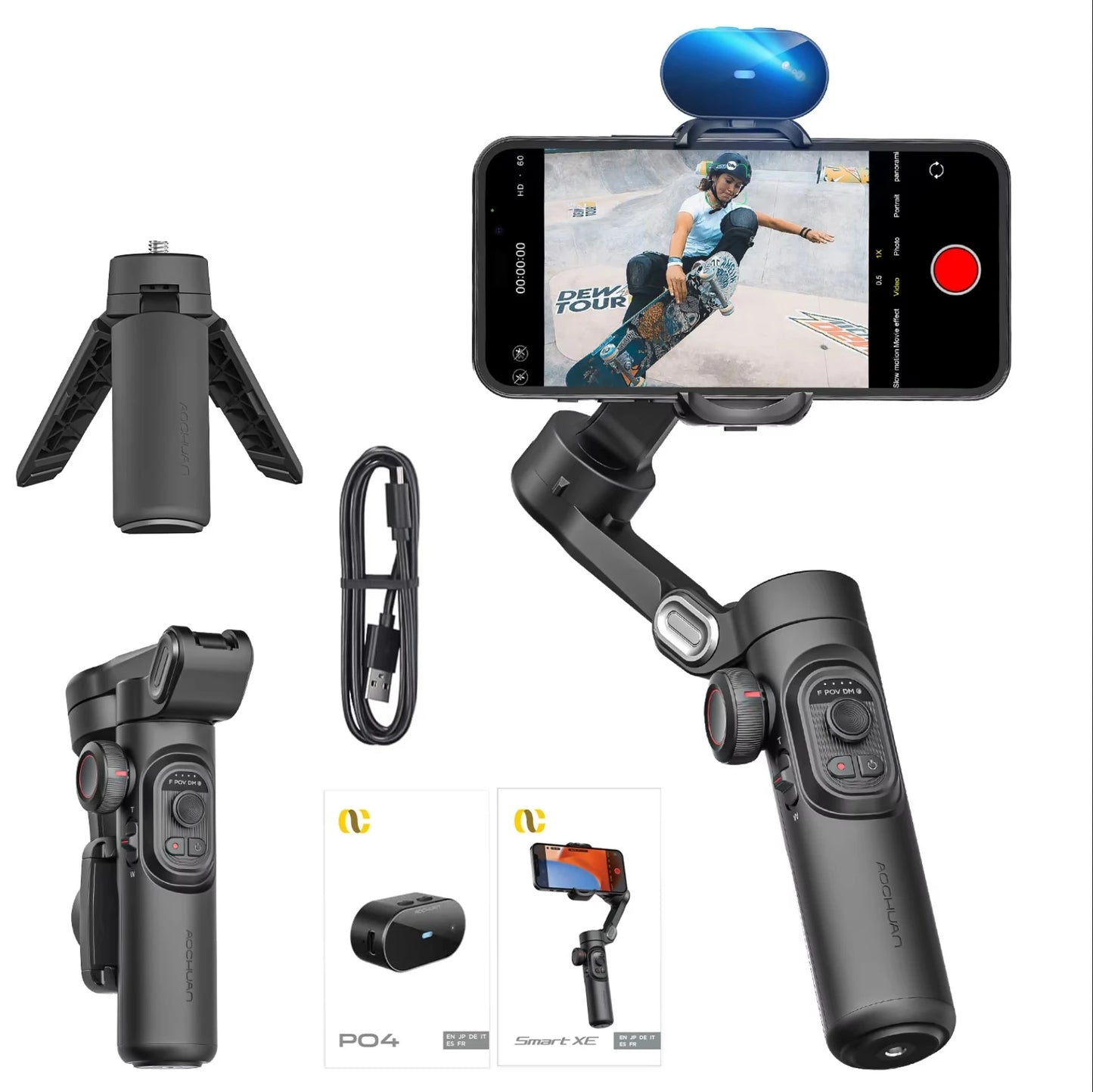 AOCHUAN Smart XE Estabilizador de cardán portátil de 3 ejes para teléfono inteligente iPhone Android Seguimiento facial Vlog Transmisión en vivo
