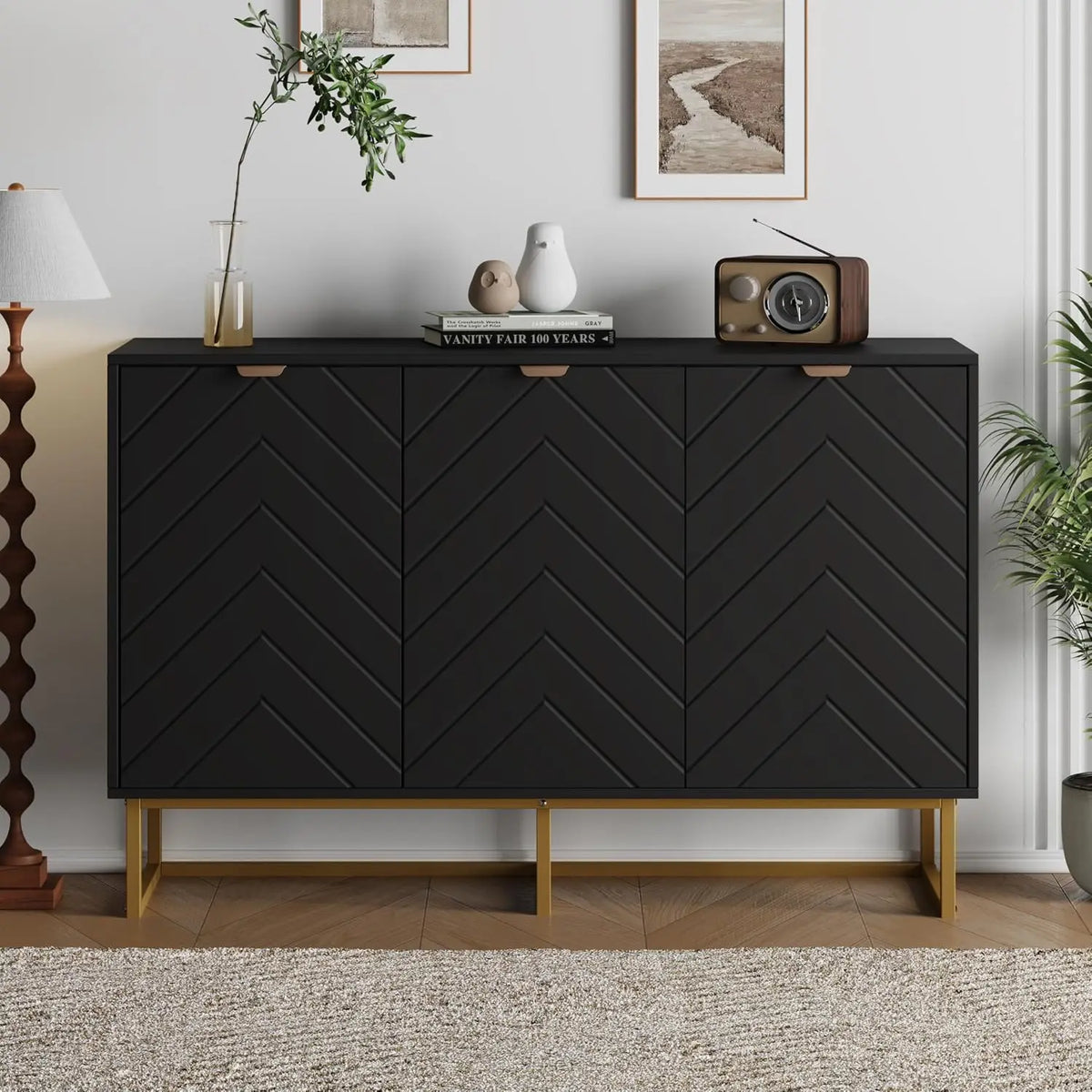 Aparador de puerta con diseño de espiga, mueble de almacenamiento para comedor, 47", personalizado