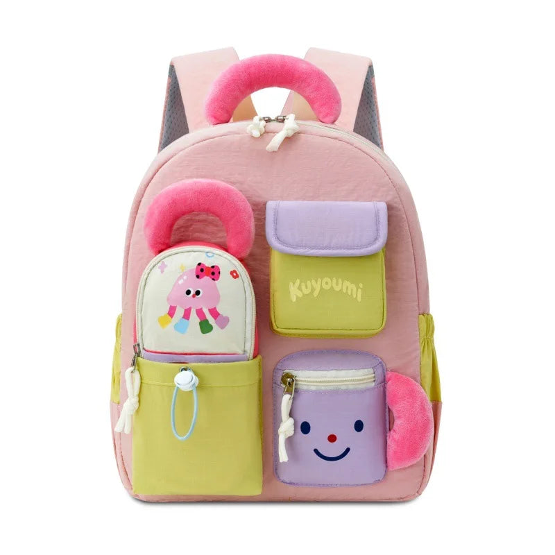 Mochila con múltiples bolsillos, bonita mochila escolar de moda con dibujos animados para niños de primaria y secundaria, ligera y de gran capacidad