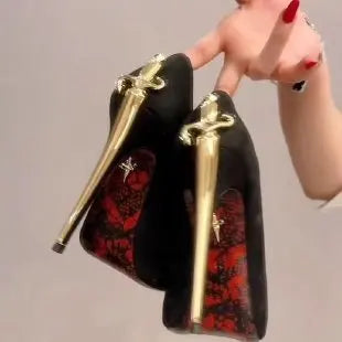 Nuevos Zapatos de Tacón Alto para Mujer 2026, Tacones Finos, Punta Metálica, Estilo Sexy, Charol Negro, Zapatos de Una Sola Pieza
