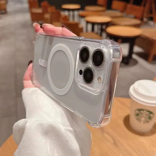 Funda Magsafe de carga inalámbrica magnética de lujo para iPhone 16 15 14 13 12 11 Pro Max Plus cubierta de parachoques transparente a prueba de golpes 