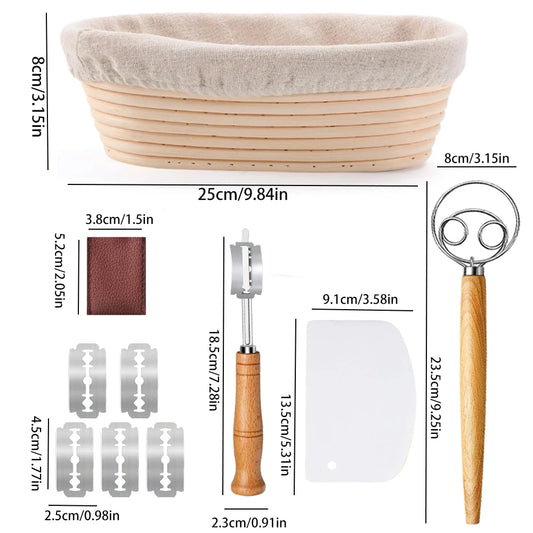 Juego de cestas para probar pan Banneton, cestas Banneton ovaladas de 10 ", suministros para hornear pan de masa fermentada con pan cojo, batidor de masa, C